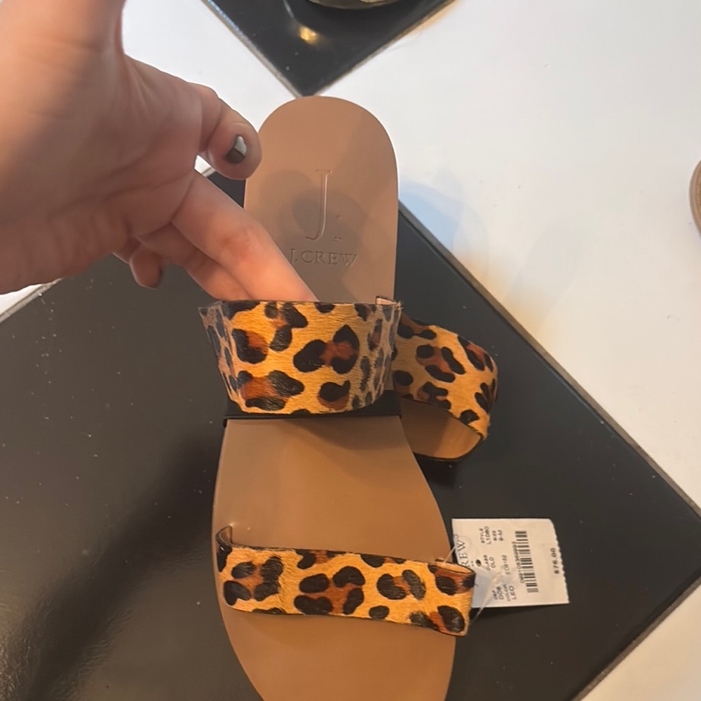 NWT J. Crew genuine pony hair Leopard Print Sandals